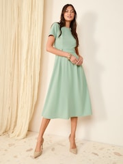 Friends Like These Green Tab Detail Short Sleeve Midi Tailored Dress - Image 1 of 4