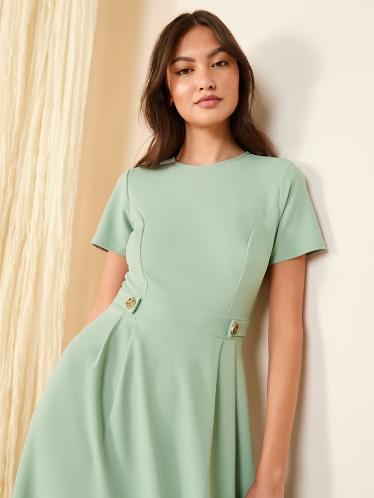 Friends Like These Green Tab Detail Short Sleeve Midi Tailored Dress - Image 2 of 4