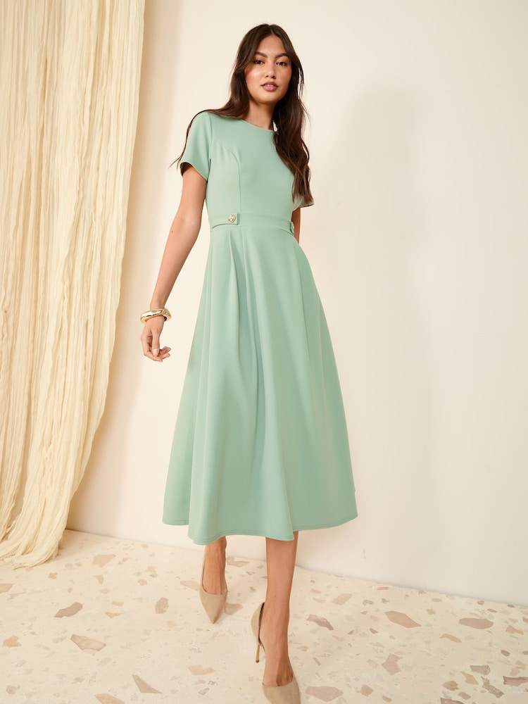 Friends Like These Green Tab Detail Short Sleeve Midi Tailored Dress - Image 3 of 4