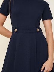 Friends Like These Navy Tab Detail Short Sleeve Midi Tailored Dress - Image 4 of 5