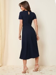 Friends Like These Navy Tab Detail Short Sleeve Midi Tailored Dress - Image 5 of 5