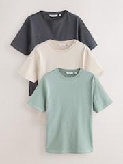 Blue/Ecru/Slate Grey Contrast Stitch Regular Fit Heavyweight T-Shirts 3 Pack - Image 1 of 9