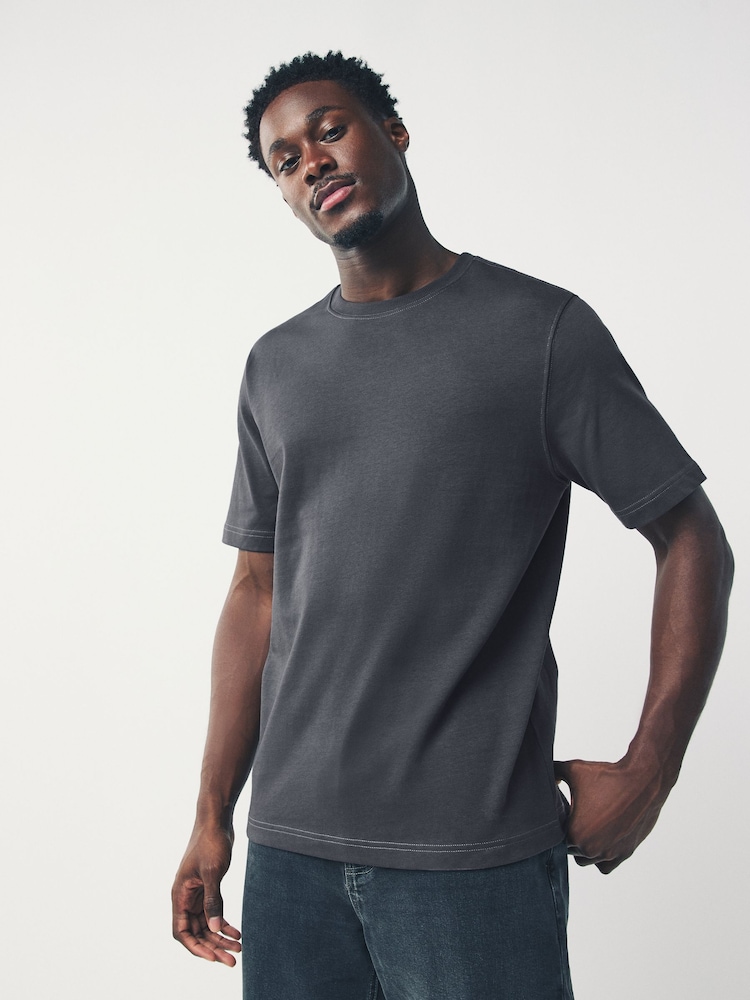 Blue/Ecru/Slate Grey Contrast Stitch Regular Fit Heavyweight T-Shirts 3 Pack - Image 9 of 9
