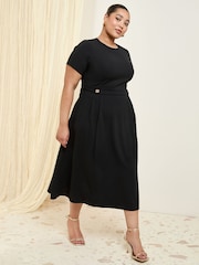 Friends Like These Black Curve Tab Detail Short Sleeve Midi Tailored Dress - Image 1 of 4