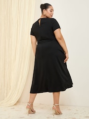 Friends Like These Black Curve Tab Detail Short Sleeve Midi Tailored Dress - Image 4 of 4