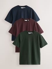 Navy Blue/Green/Burgundy Red Relaxed Fit Heavyweight T-Shirts 3 Pack - Image 1 of 6