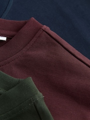 Navy Blue/Green/Burgundy Red Relaxed Fit Heavyweight T-Shirts 3 Pack - Image 5 of 6