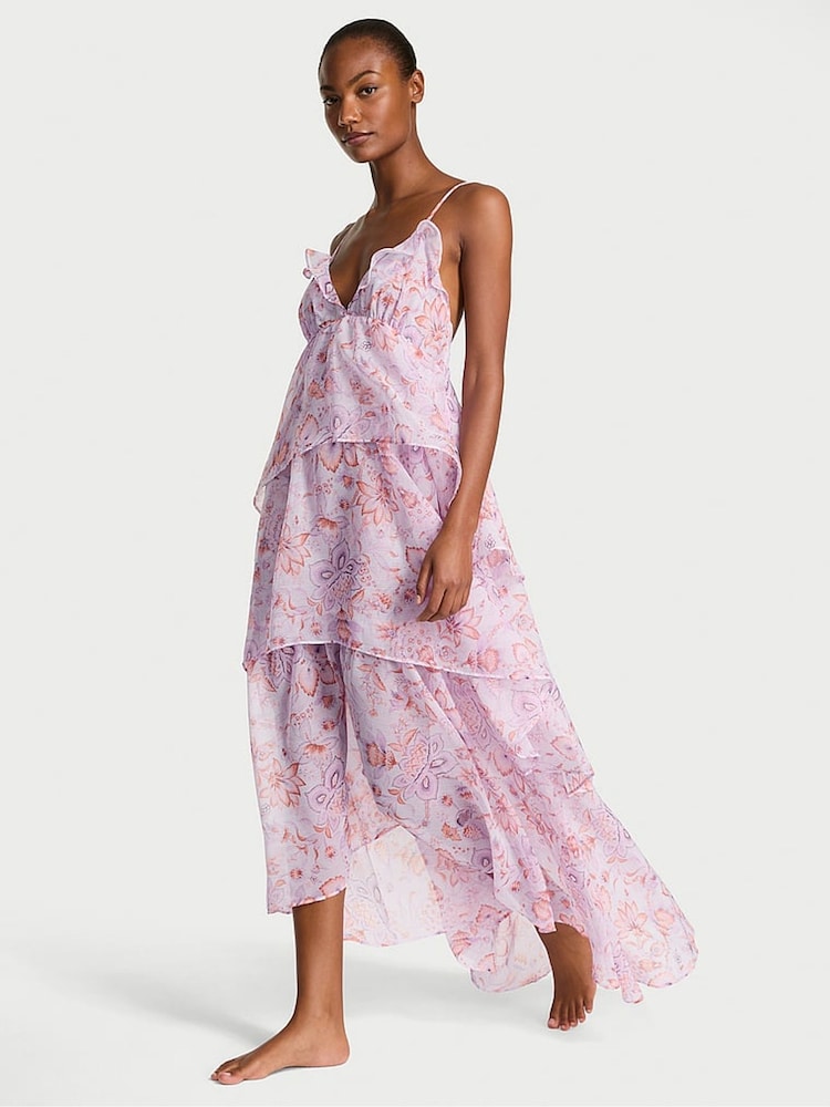 Victoria's Secret Delicate Violet Purple Blossom Chiffon Ruffled Maxi Dress - Image 1 of 3