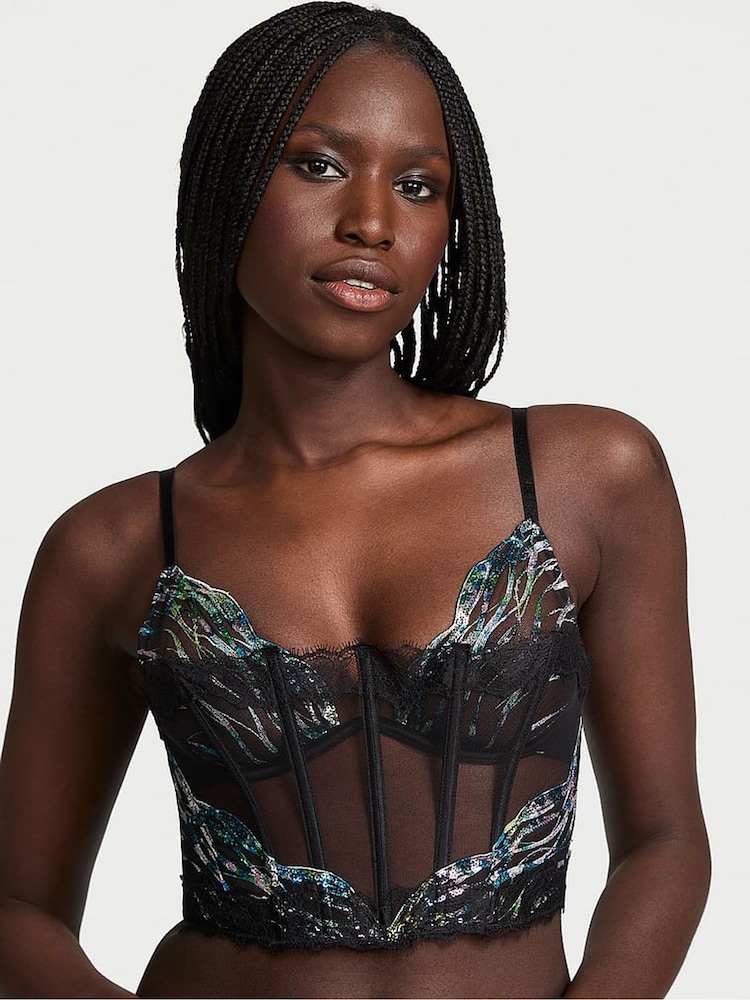 Victoria's Secret Siren Black Sequin Embroidery Corset - Image 1 of 5