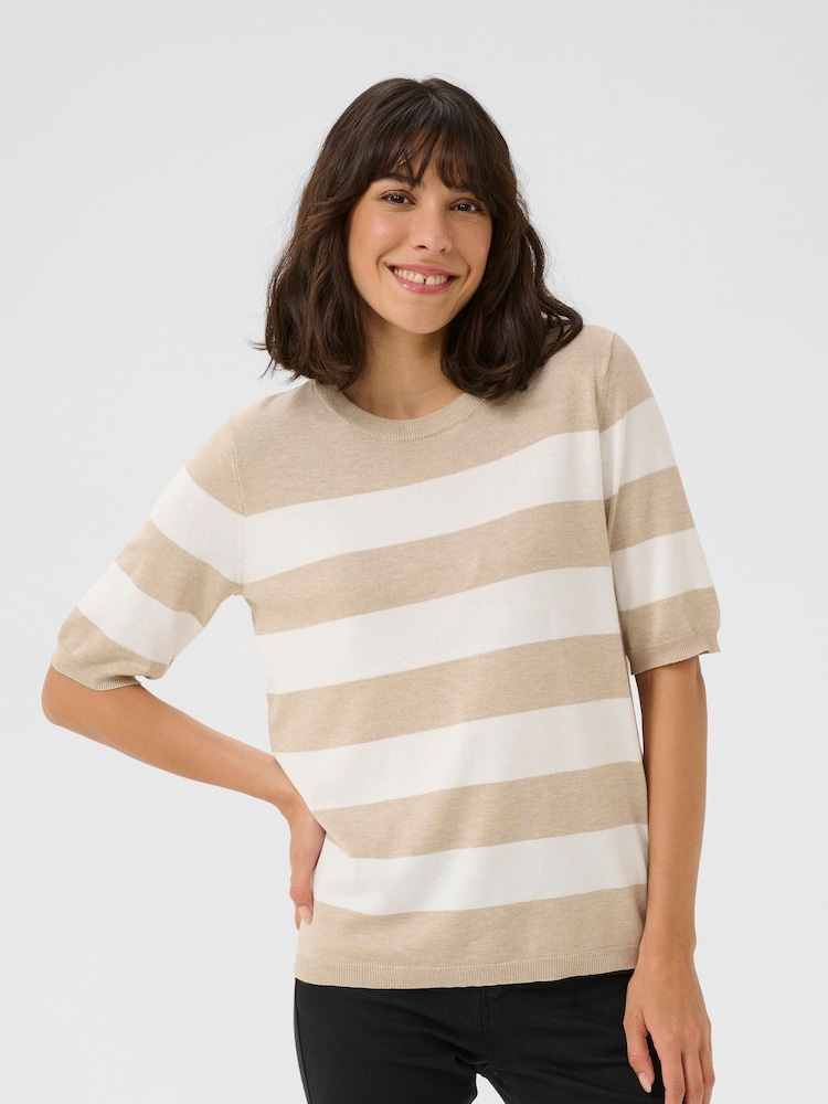 Kaffe Natural KAlizza Short Sleeve Stripe Pullover Jumper - Image 1 of 5