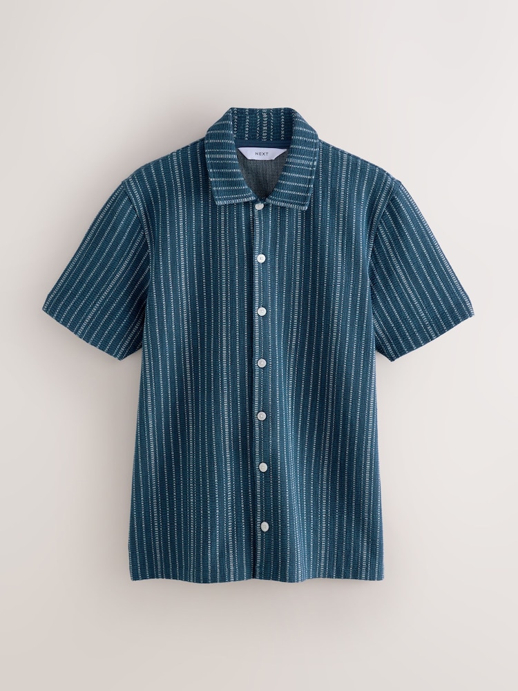 Blue/White Textured Stripe Jersey Shirt - Image 1 of 3