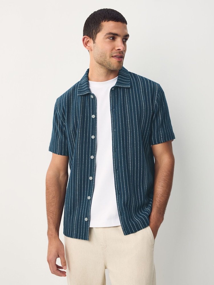 Blue/White Textured Stripe Jersey Shirt - Image 1 of 8 Blue/White Textured Stripe Jersey Shirt - Image 1 of 8