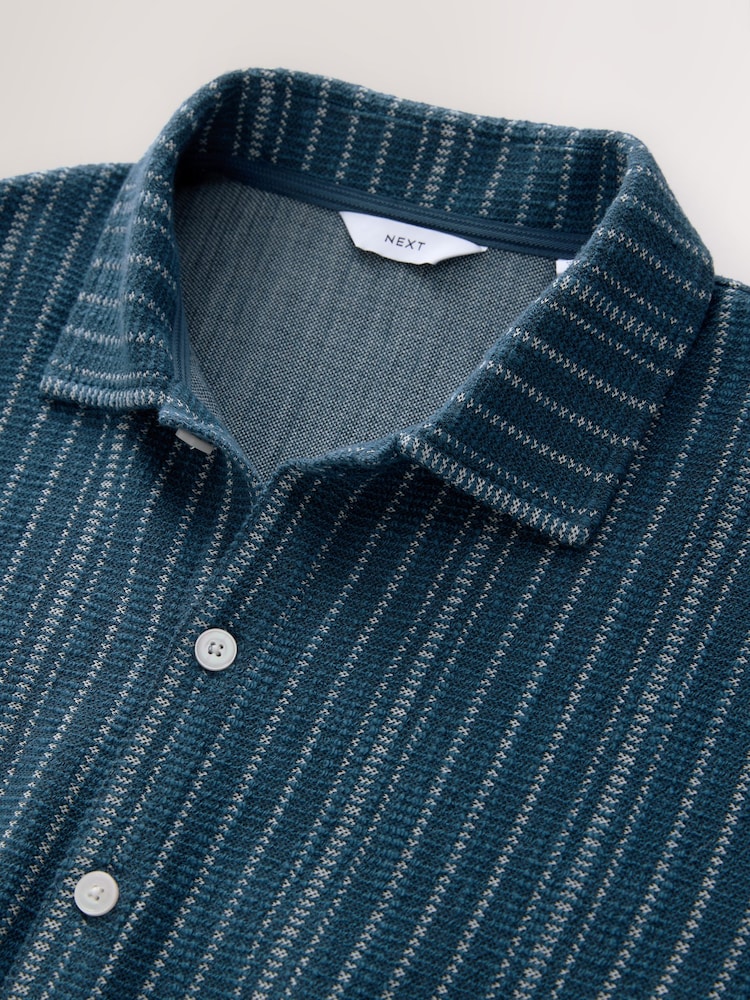 Blue/White Textured Stripe Jersey Shirt - Image 2 of 3