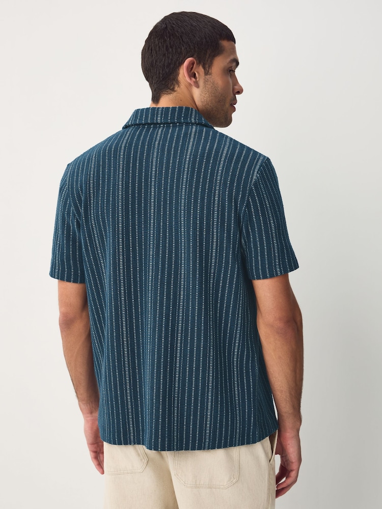 Blue/White Textured Stripe Jersey Shirt - Image 2 of 8 Blue/White Textured Stripe Jersey Shirt - Image 2 of 8