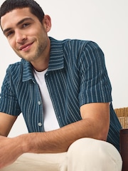 Azul/branco - Camisa de jérsei listrada texturizada - Imagem 4 de 8