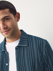 Azul/branco - Camisa de jérsei listrada texturizada - Imagem 5 de 8