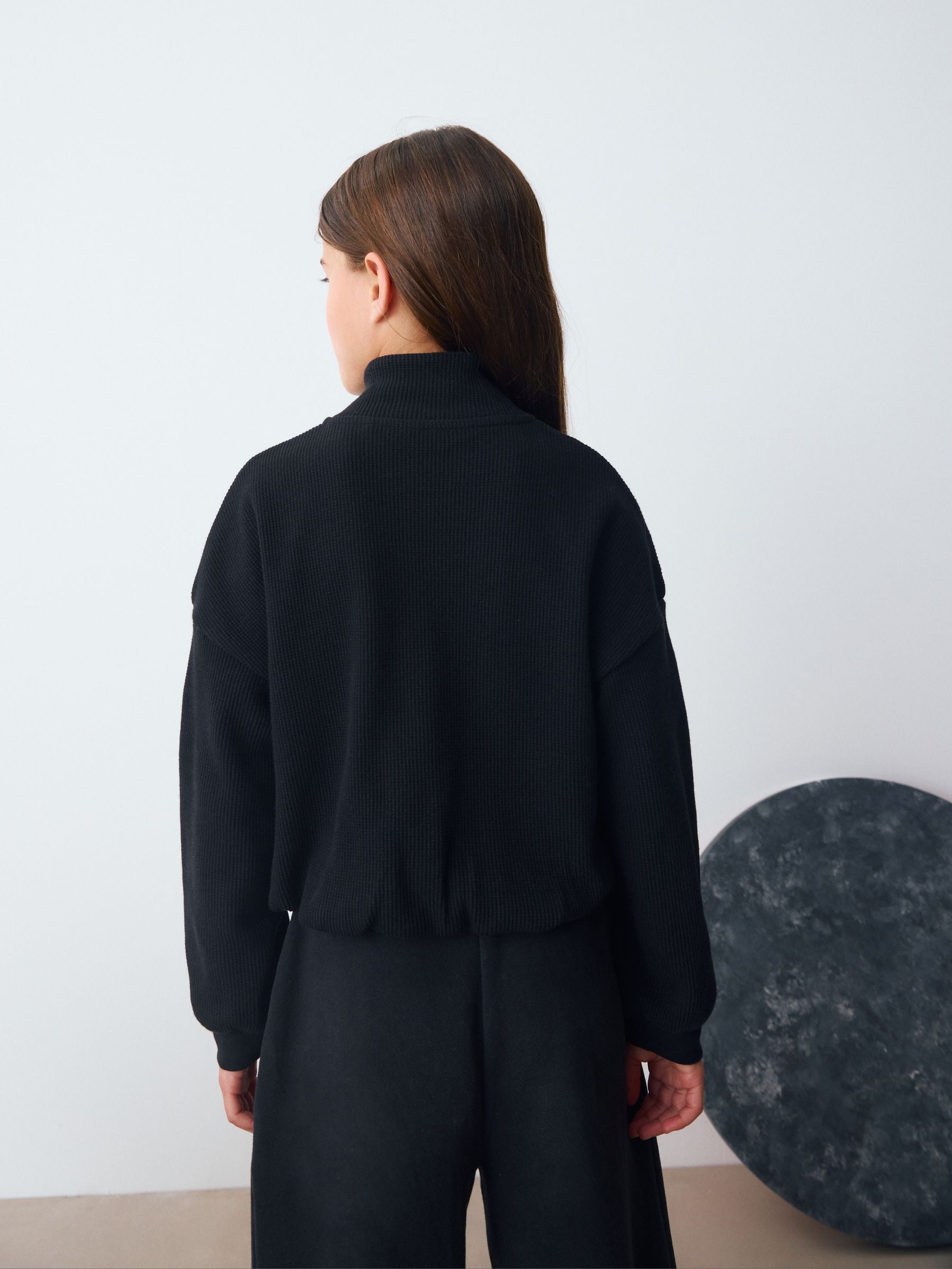 トップス ALMOSTBLACK SIZE3 Buy Black Long Sleeve Textured Zip Sweat Top (3-16yrs) from the