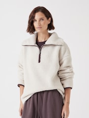 Hush Cream Grey Fleece Half Zip Sweatshirt - Image 1 of 5