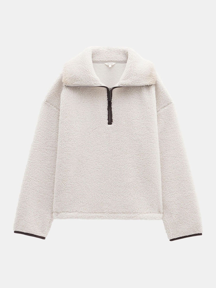 Hush Cream Grey Fleece Half Zip Sweatshirt - Image 5 of 5