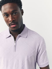Lilac Purple Slim Fit Smart Quarter Zip Polo Shirt - Image 1 of 7