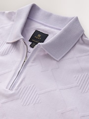 Lilac Purple Slim Fit Smart Quarter Zip Polo Shirt - Image 6 of 7