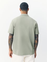 Sage Green Textured Zip Through Polo Shirt - Image 3 of 7