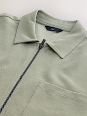 Sage Green Textured Zip Through Polo Shirt - Image 7 of 7
