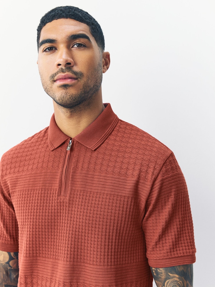 أحمر مائل للبني - تلبيس قياسي - Smart Jaquard Polo Shirt - صورة 1 من 7 أحمر مائل للبني - تلبيس قياسي - Smart Jaquard Polo Shirt - صورة 1 من 7