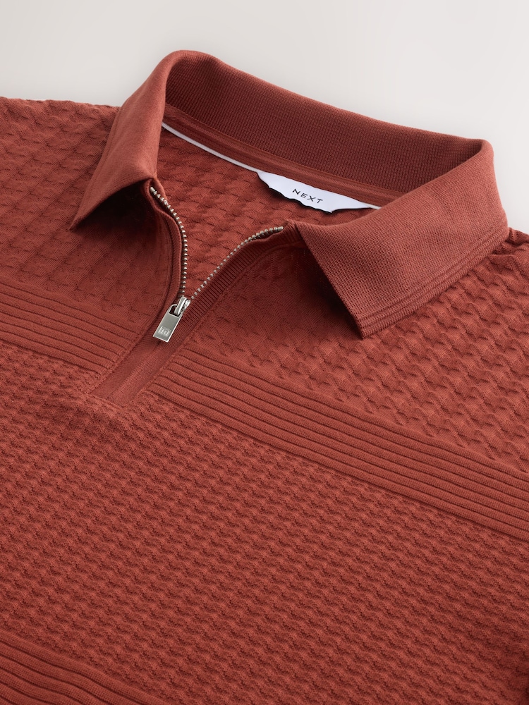 Rojo óxido - Corte estándar - Polo elegante con cremallera de un cuarto - Imagen 3 de 3