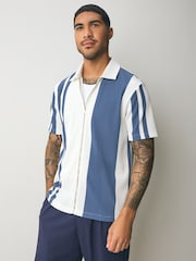 Blue/White Zip - Strukturiertes Jersey-Hemd mit Streifen - Bild 1 von 7