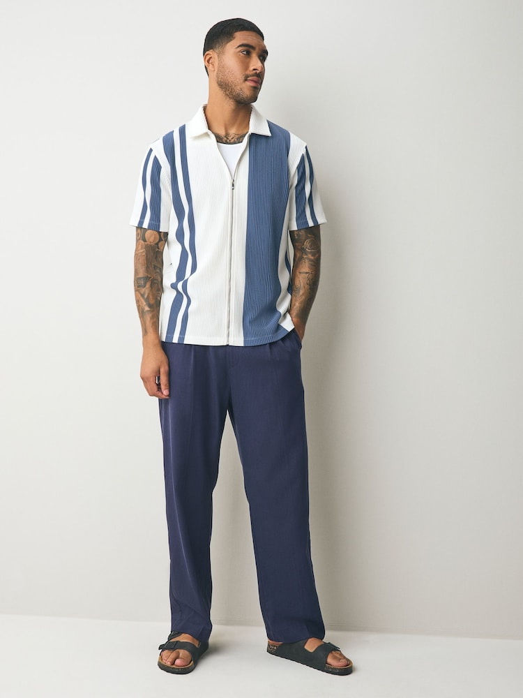 Blue/White Zip - Strukturiertes Jersey-Hemd mit Streifen - Bild 2 von 7