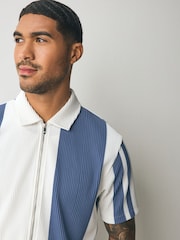 Blue/White Zip - Strukturiertes Jersey-Hemd mit Streifen - Bild 4 von 7