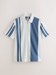 Blue/White Zip - Strukturiertes Jersey-Hemd mit Streifen - Bild 5 von 7