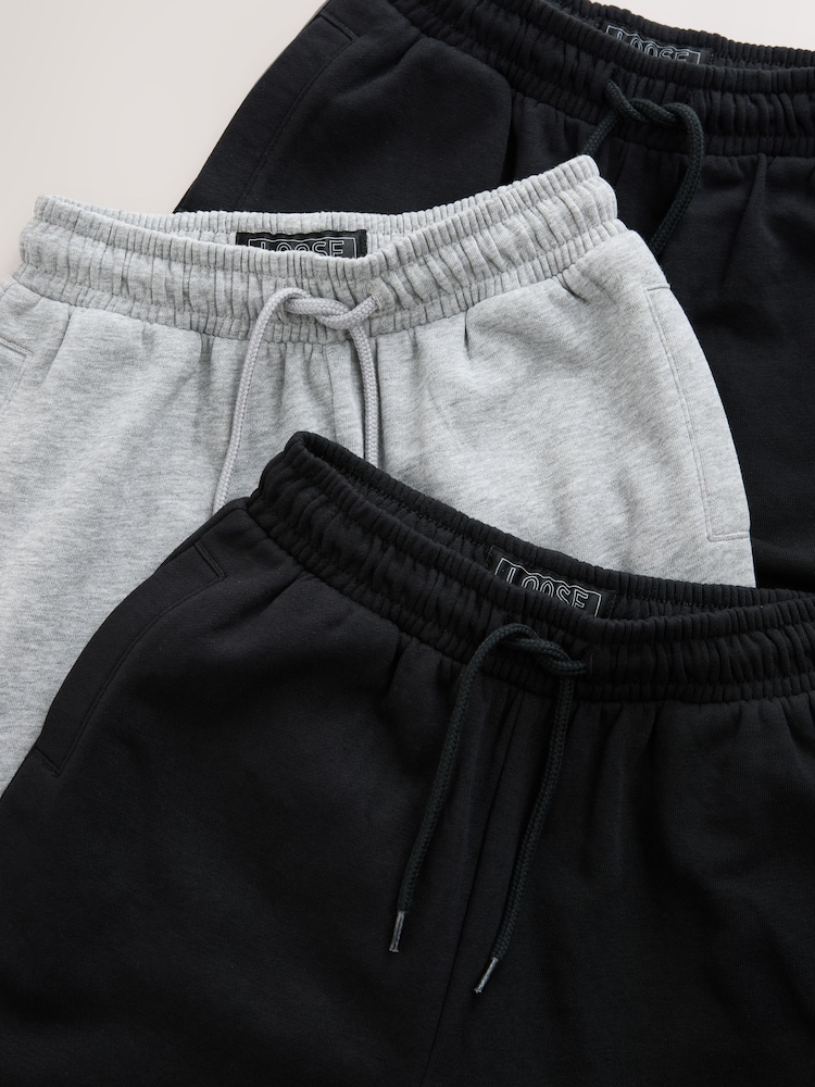 Black/Grey Wide Fit Joggers 3 Pack (3-16yrs) - Image 4 of 7