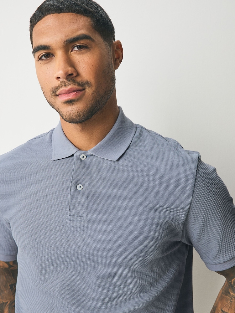 Blue Textured Smart Polo Shirt - Image 1 of 7