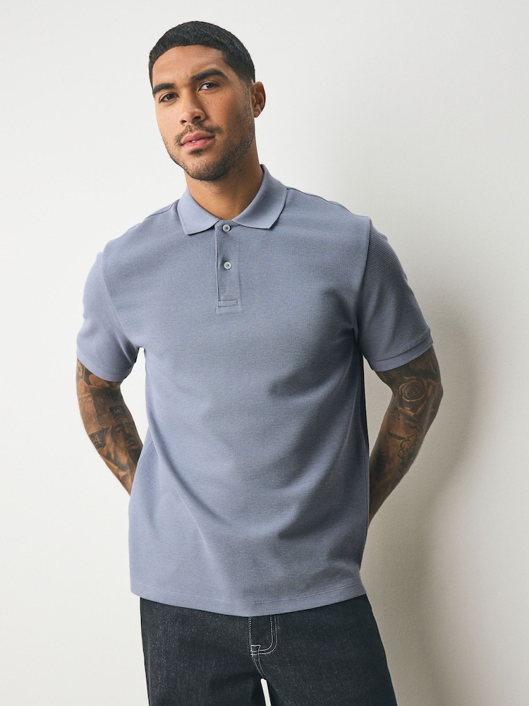 Blue Textured Smart Polo Shirt - Image 2 of 7