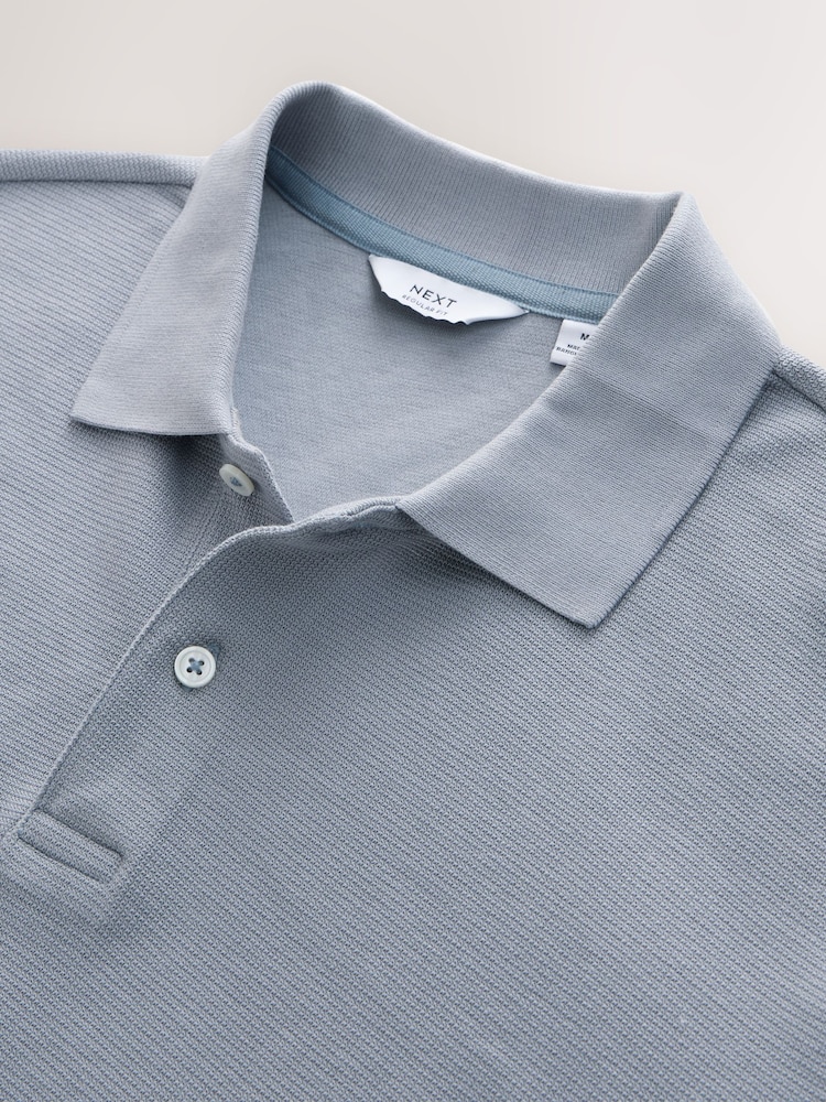 Blue Textured Smart Polo Shirt - Image 7 of 7