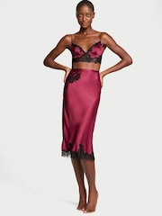 Victoria's Secret Campari Red Satin Lace Trim Bralette and Skirt Set - Image 1 of 4