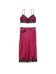Victoria's Secret Campari Red Satin Lace Trim Bralette and Skirt Set - Image 3 of 4