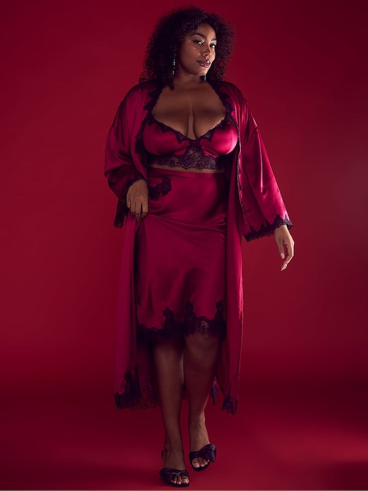 Victoria's Secret Campari Red Satin Lace Trim Bralette and Skirt Set - Image 4 of 4