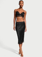 Victoria's Secret Black Satin Lace Trim Bralette and Skirt Set - Image 1 of 3