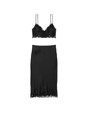 Victoria's Secret Black Satin Lace Trim Bralette and Skirt Set - Image 3 of 3
