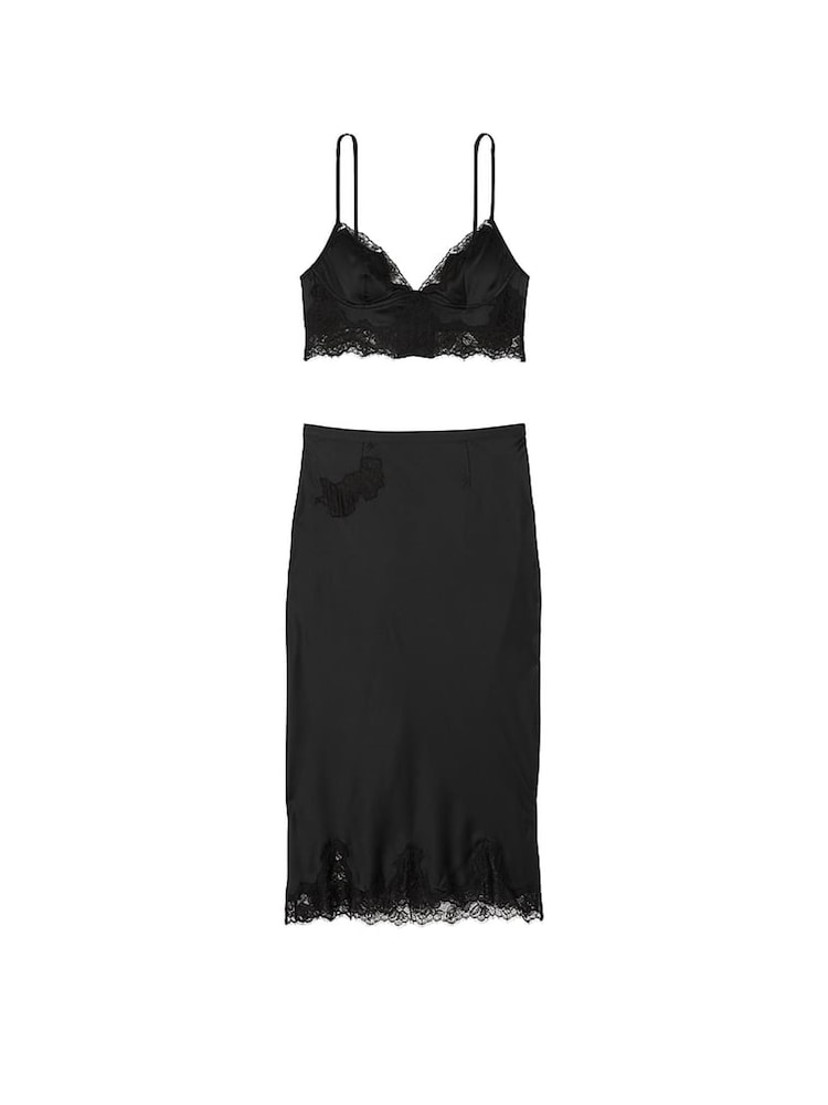 Victoria's Secret Black Satin Lace Trim Bralette and Skirt Set - Image 3 of 3