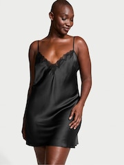 Victoria's Secret Black Satin Lace Trim Slip Dress - Image 1 of 3