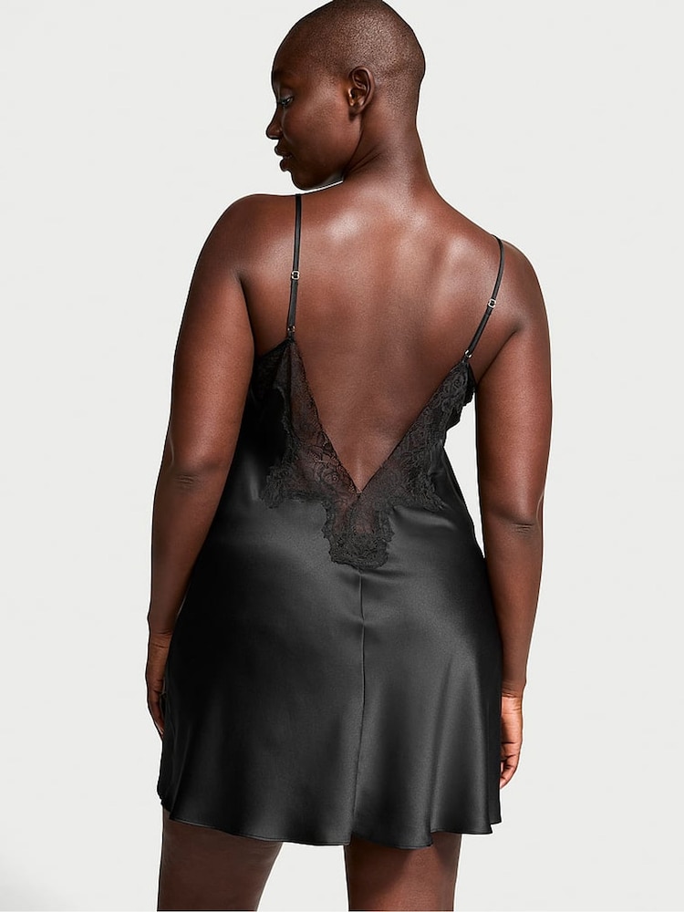 Victoria's Secret Black Satin Lace Trim Slip Dress - Image 2 of 3