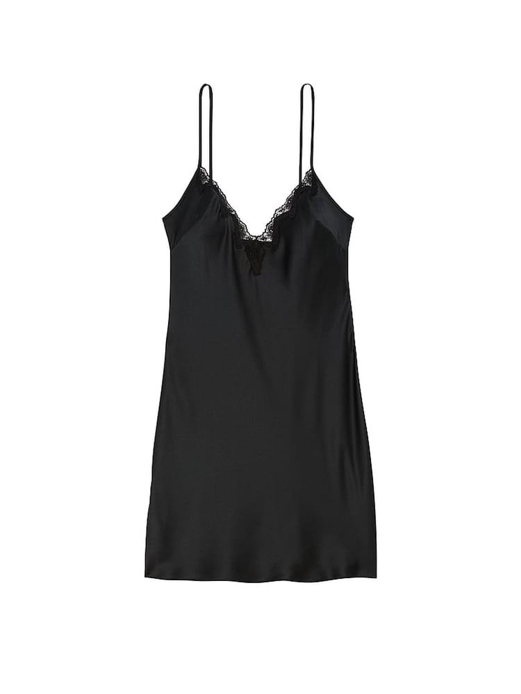 Victoria's Secret Black Satin Lace Trim Slip Dress - Image 3 of 3