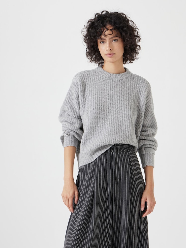 Hush Grey Tie and Buckle Detail Textured Knitted Jumper - Image 1 of 4