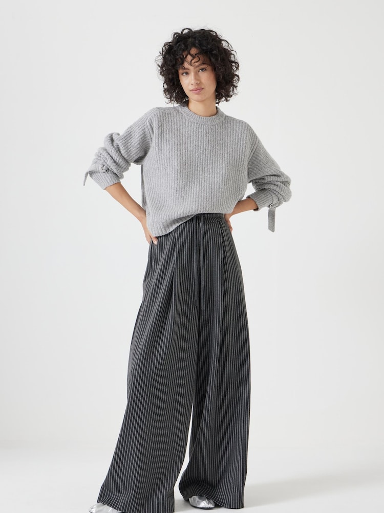 Hush Grey Tie and Buckle Detail Textured Knitted Jumper - Image 2 of 4