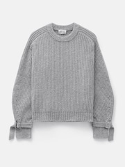 Hush Grey Tie and Buckle Detail Textured Knitted Jumper - Image 4 of 4
