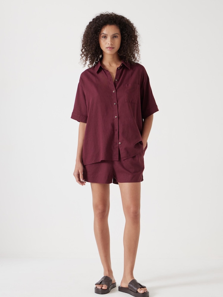Hush Red Lana Linen Blend Shirt - Image 3 of 4